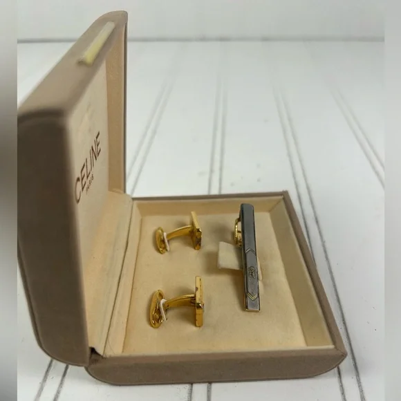 Celine Elegant Gold and Silver Cufflinks and Tie Clip - Picture 3 of 6